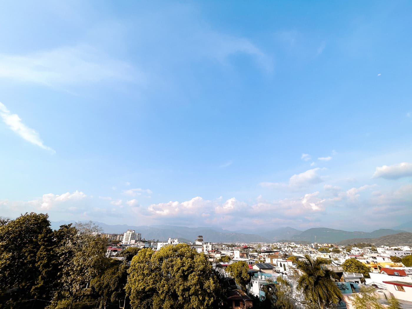 Panoramic mountain skyline views from the balcony