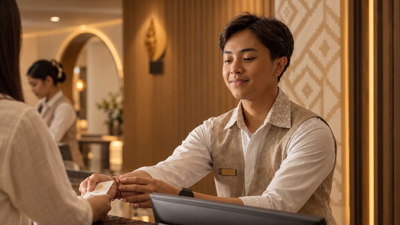 Ikor team member checking in a guest